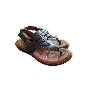 Born Karis Blue Leather Thong Wedge Shoe Sandals Size 8 Wedge‎ D60504